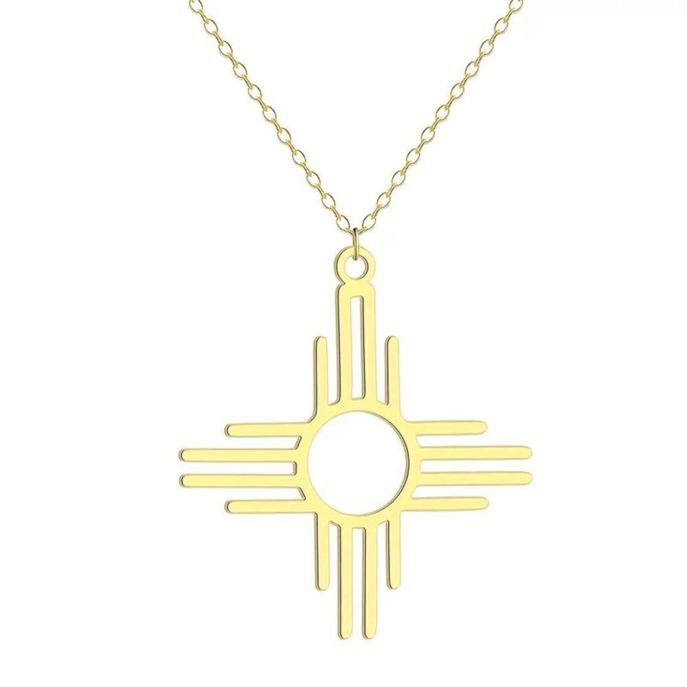 Zia Symbol Sun Gold Plated Pendant Necklace